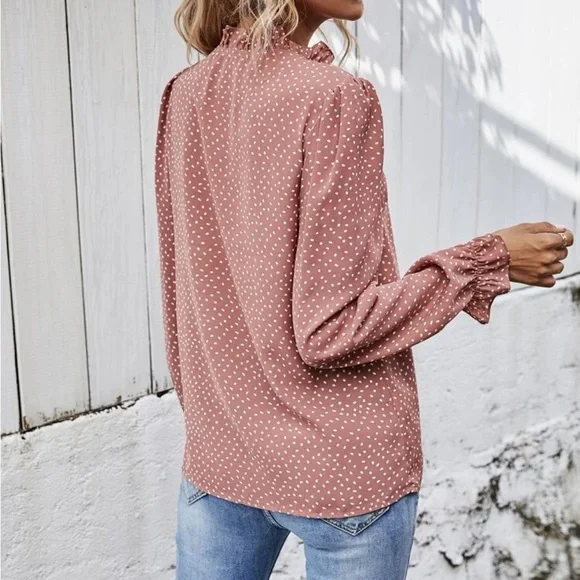 Dusty Rose All Over Dot Tie Dress Shirt - Picture 4 of 5